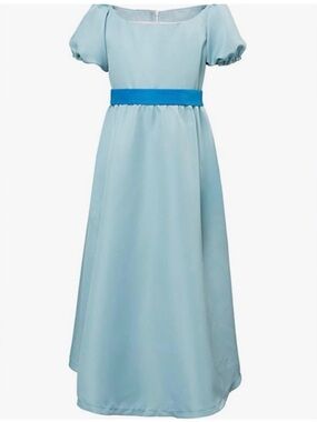 Girls Light Blue Satin Formal Dress with Blue Waistband